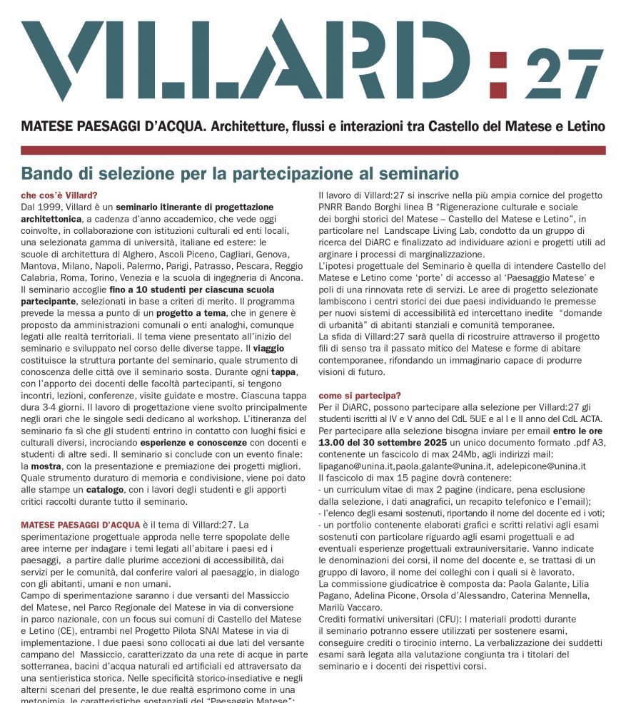 VILLARD:27 – Bando di selezione